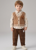 Conjunto niño invierno 3 piezas camisa chaleco de lana y pantalón cómodo vista completa