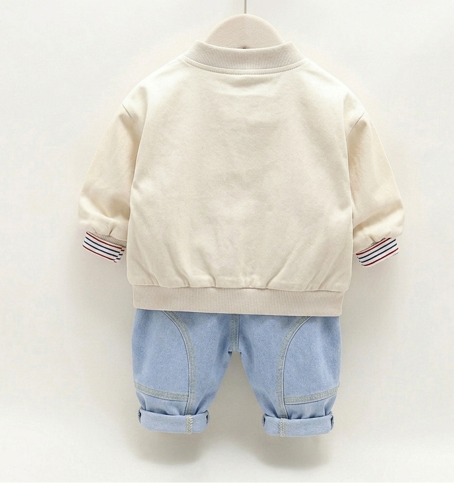 Conjunto niño 3 piezas ropa niño: chaqueta de algodón, camiseta de rayas y vaqueros cómodos en España