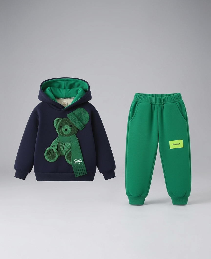 Conjunto niño invierno 2 piezas sudadera con capucha y pantalón osito 3D ,ropa niño invierno Ideal para primavera en España