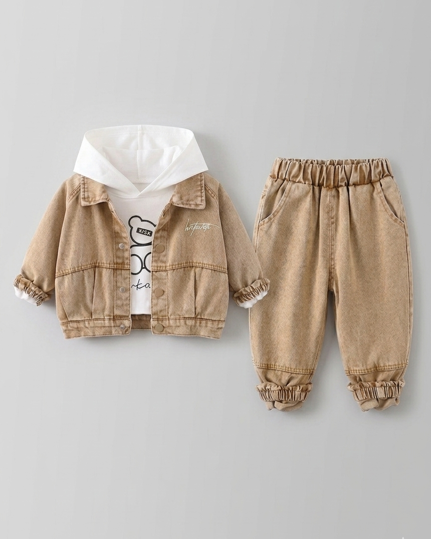 Conjunto bebé 3 piezas vaquero: chaqueta denim, camiseta de algodón y pantalón elástico para niño y  en España