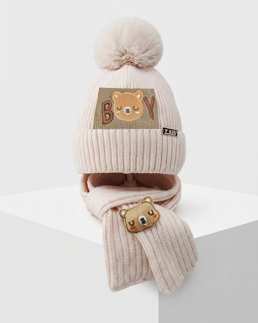 Conjunto de gorro y bufanda de invierno para niños – Calidez de lana y diseño cómodo.
