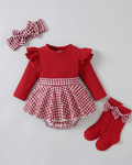 Conjunto niña elegante cuadros con blusa manga larga