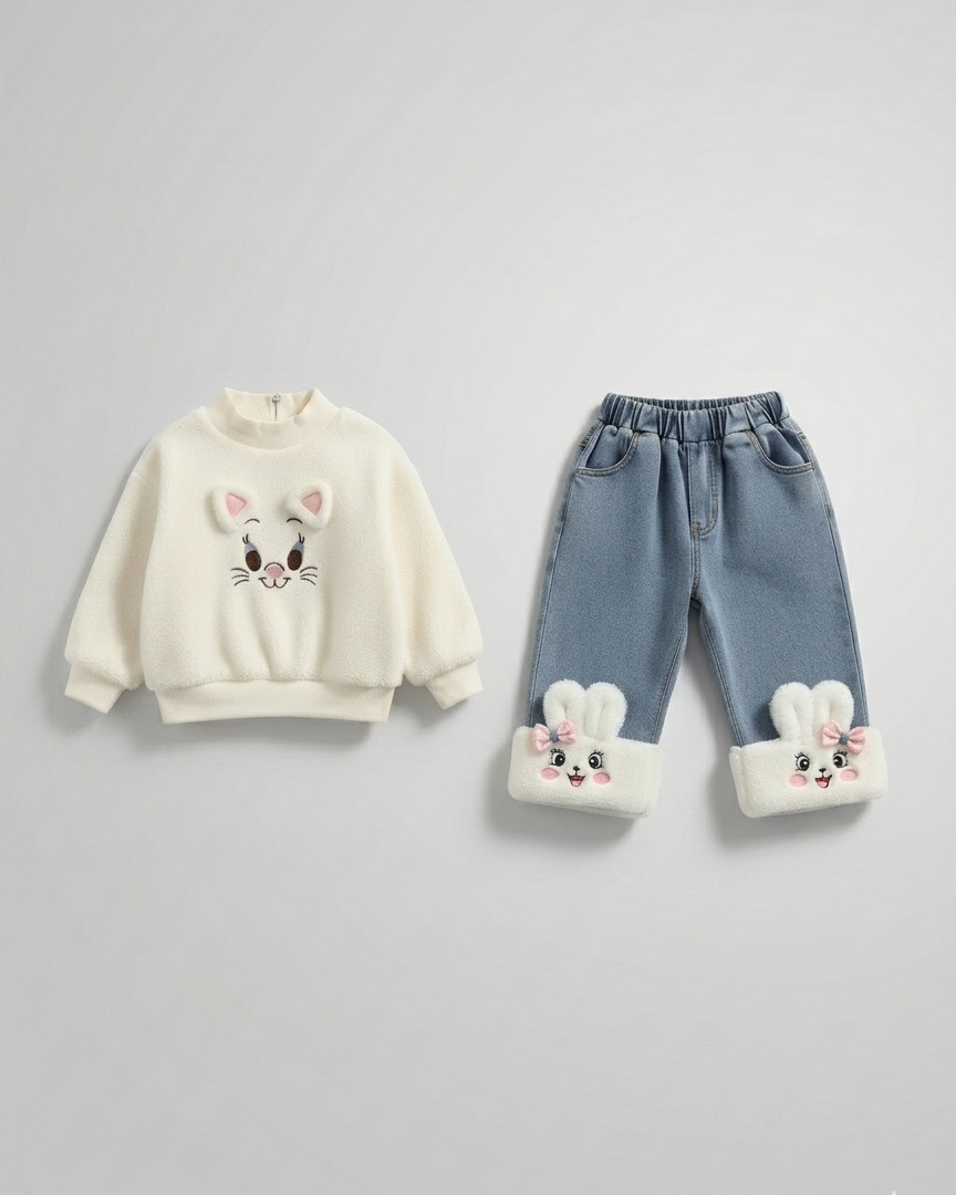 Conjunto niña invierno 2 piezas ropa bebé niña suéter con forro de peluche y pantalón vaquero forrado en España
