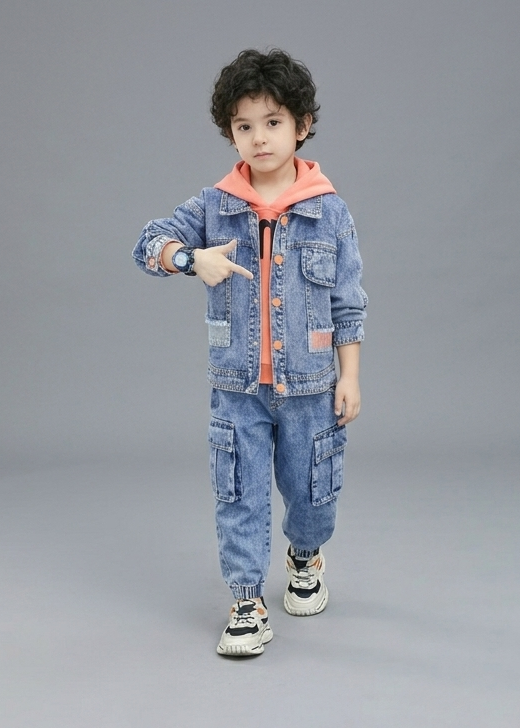 Conjunto vaquero niño 3 piezas ropa bebé niño: chaqueta vaquera, pantalón cargo y camiseta interior Ideal para clima otoñal en España