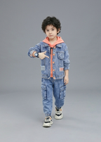 Conjunto Vaquero Niño 3 Piezas ,Chaqueta, Camiseta y Pantalón Cargo