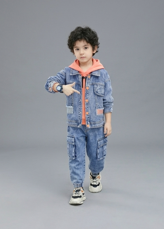 Conjunto vaquero niño 3 piezas ropa bebé niño: chaqueta vaquera, pantalón cargo y camiseta interior Ideal para clima otoñal en España