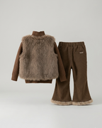 Conjunto niña invierno 3 piezas elegante con chaqueta y chaleco de piel sintética Ideal para clima otoñal en España
