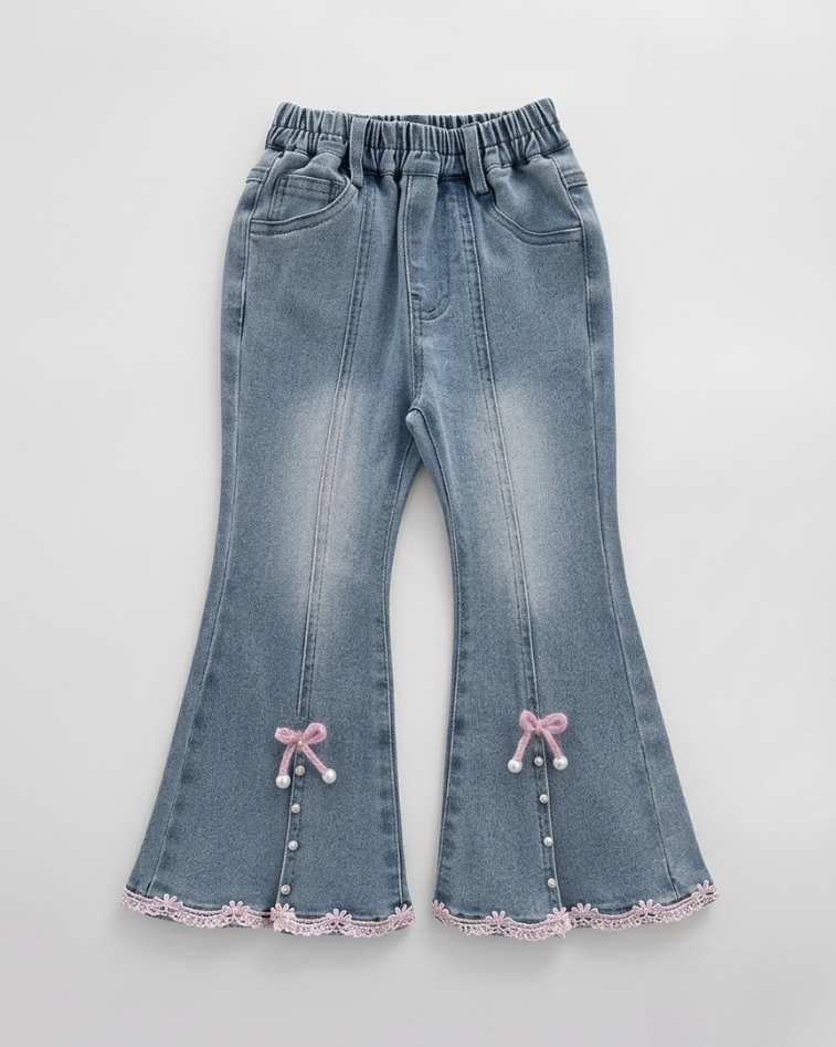 Conjunto niña 3 piezas: camisa rosa, suéter de punto suave y pantalón vaquero con encaje en España
