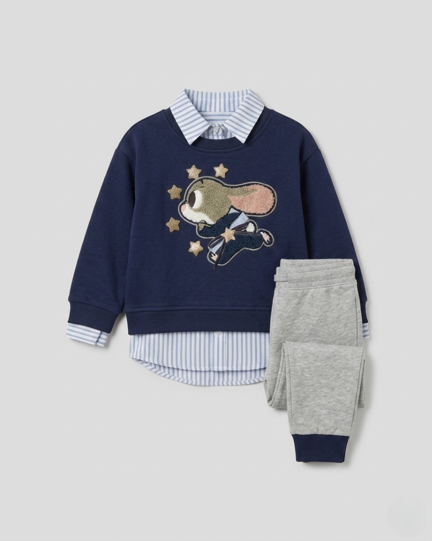Conjunto niña 3 piezas ropa infantil: suéter bordado, camiseta a rayas  en España