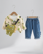 Conjunto niño 3 piezas dinosaurio: camiseta, interior y pantalón vaquero