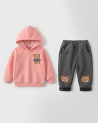 Conjunto niño 2 piezas ropa infantil: sudadera con capucha con diseño de oso 3D y pantalón vaquero elástico,Ideal para primavera y verano en España