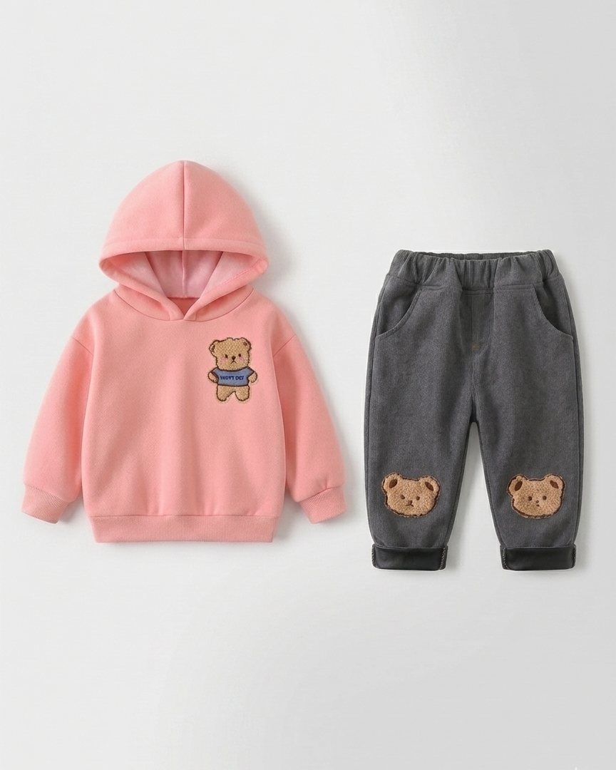 Conjunto niño 2 piezas ropa infantil: sudadera con capucha con diseño de oso 3D y pantalón vaquero elástico,Ideal para primavera y verano en España