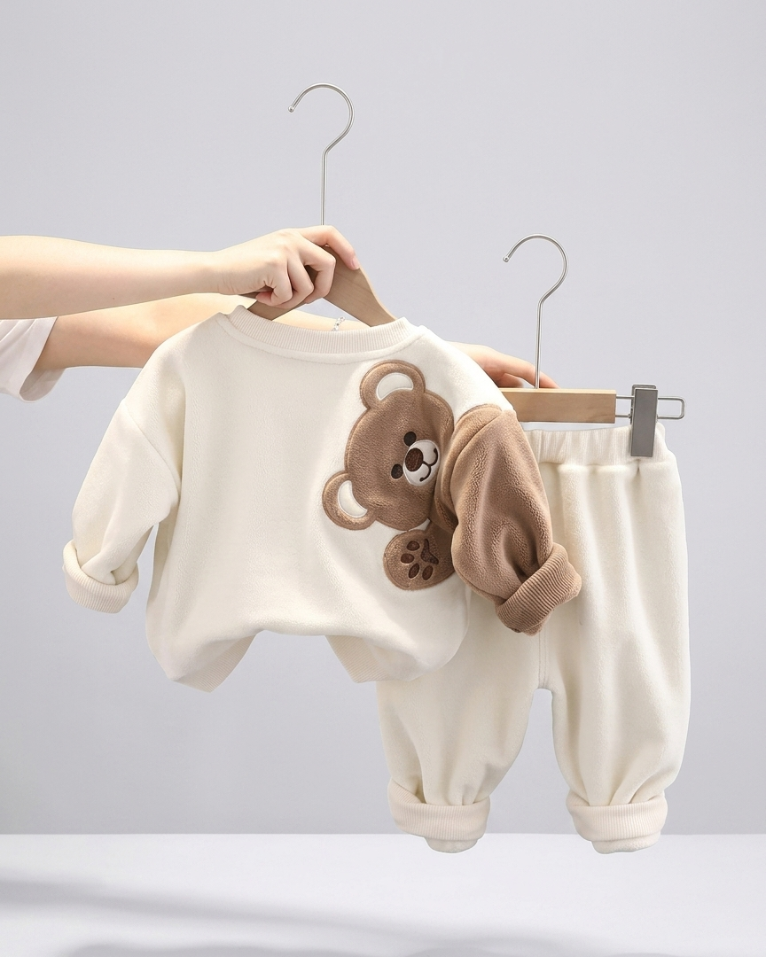 Conjunto bebé invierno terciopelo 2 piezas (chaqueta y pantalón oso 3D) Ideal para primavera en España