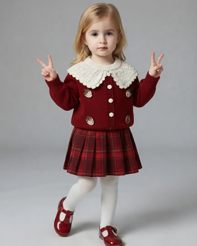 Conjunto Niña Falda Cuadros Invierno ,Elegante