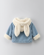 Chaqueta vaquera niña invierno con forro cálido y capucha de peluche con orejitas, Ideal para clima otoñal  en España