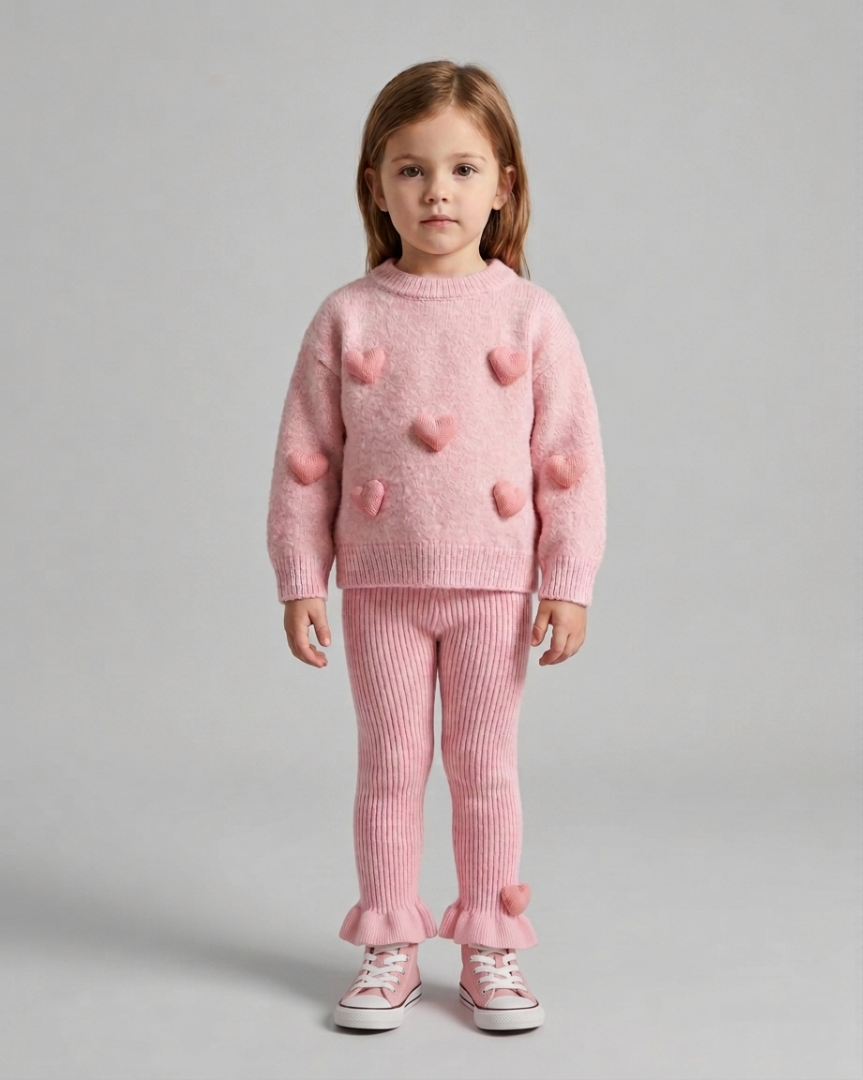 Conjunto niña invierno punto 2 piezas suéter y pantalón con volantes en España