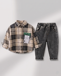 Conjunto niño cuadros elegante de dos piezas con camisa de cuadros y pantalón denim  niño cuadros en España
