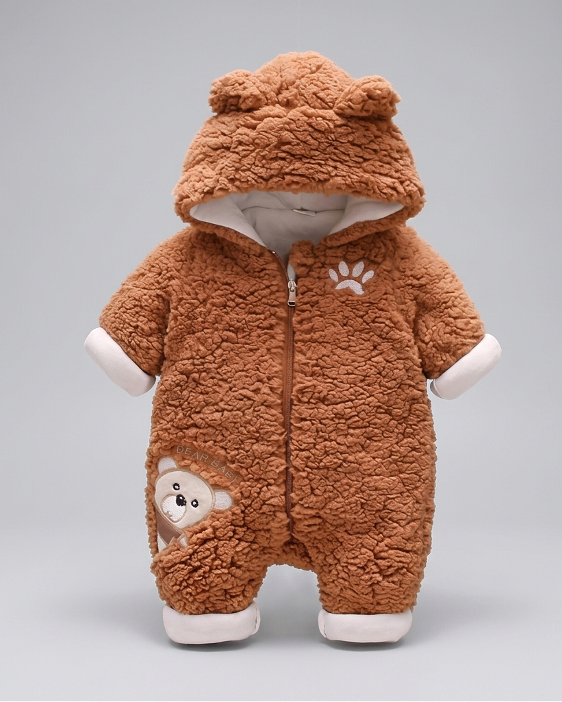 Conjunto de invierno niño sherpa Teddy Bear con capucha de orejitas y forro cálido detalle capucha