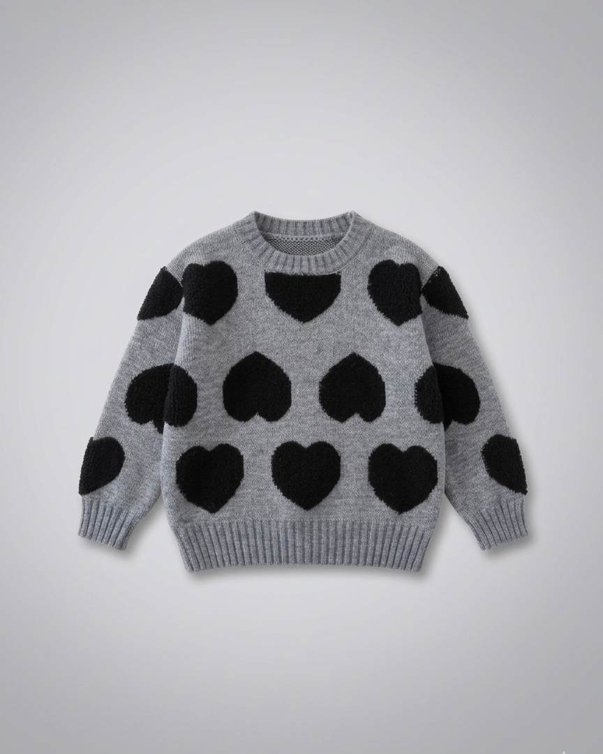 Conjunto niña invierno 2 piezas suéter cálido con corazones y pantalón acampanado en España