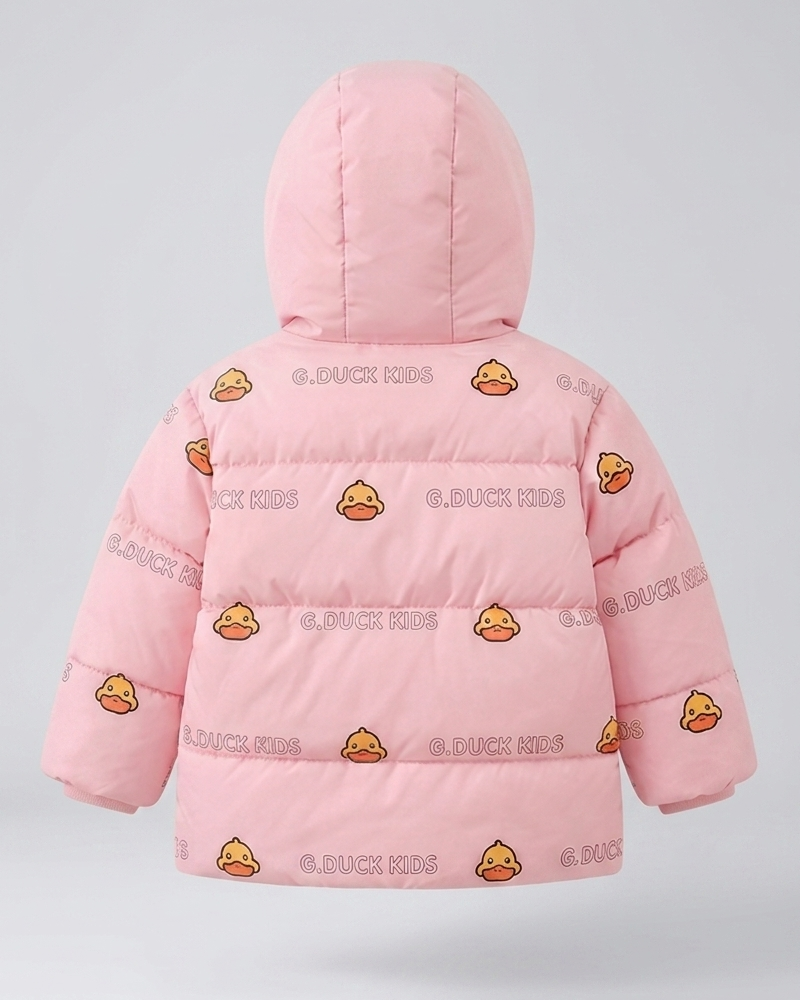 Chaqueta infantil de invierno con capucha y estampado de patitos   acolchada  con bolsita a juego en España