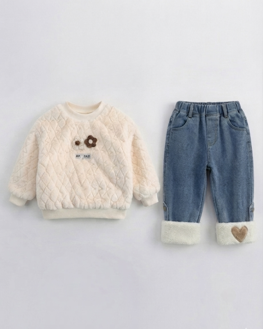Conjunto Niña Felpa Invierno 2 Piezas Vaquero Acolchado