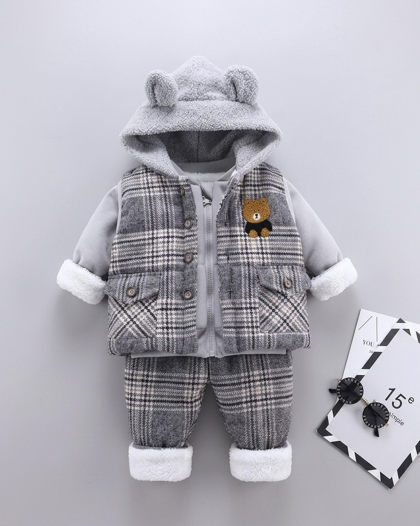 Conjunto bebé invierno 3 piezas chaqueta pantalón sudadera acolchada vista completa