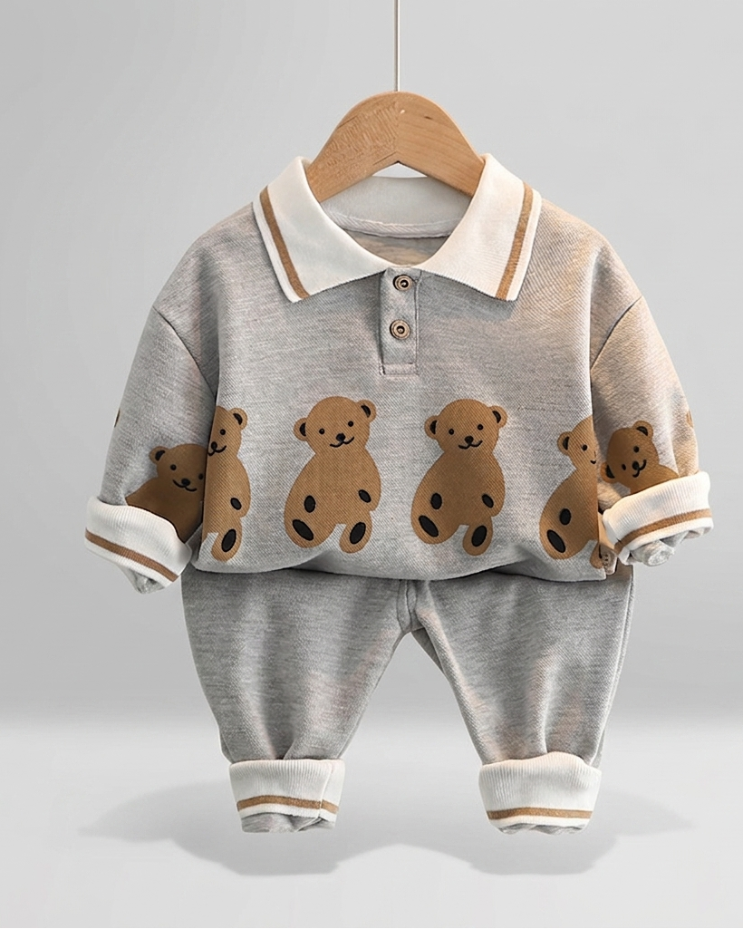 Conjunto 2 piezas bebé niño invierno con estampado de dibujos animados y ositos vista frontal