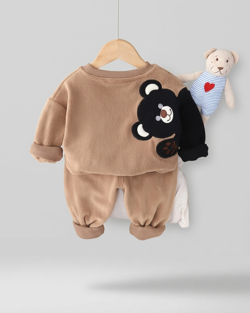 Conjunto bebé invierno terciopelo 2 piezas (chaqueta y pantalón oso 3D) Ideal para primavera en España