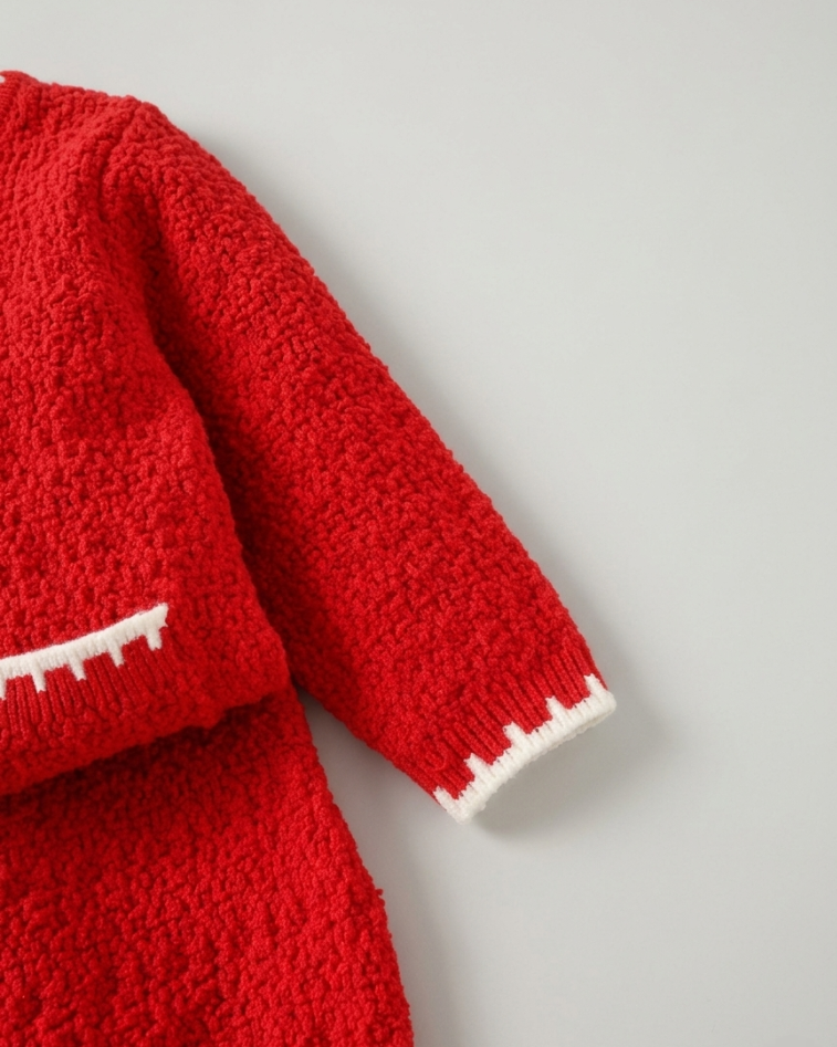 Conjunto niña invierno punto 2 piezas suéter y falda roja elegante ropa infantil,Ideal para clima otoñal en España