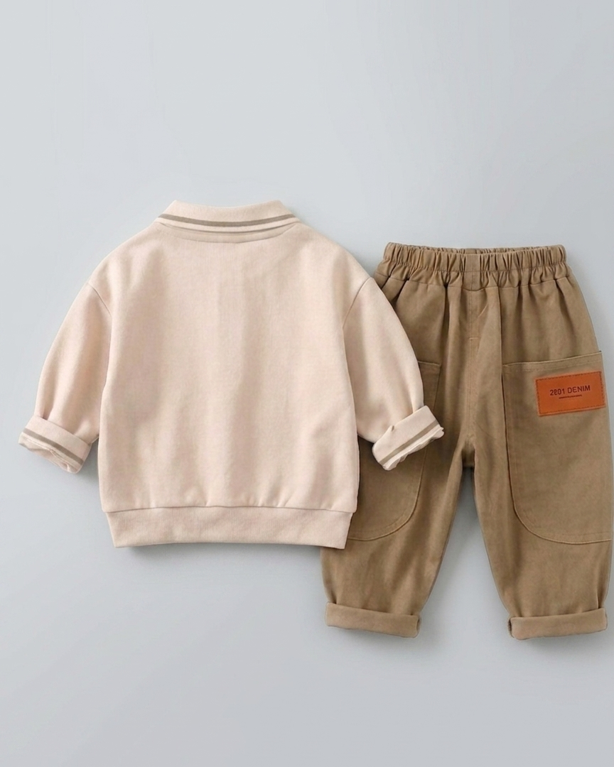Conjunto niño otoño polo con pantalón y estampado de oso,Ideal para primavera  en España