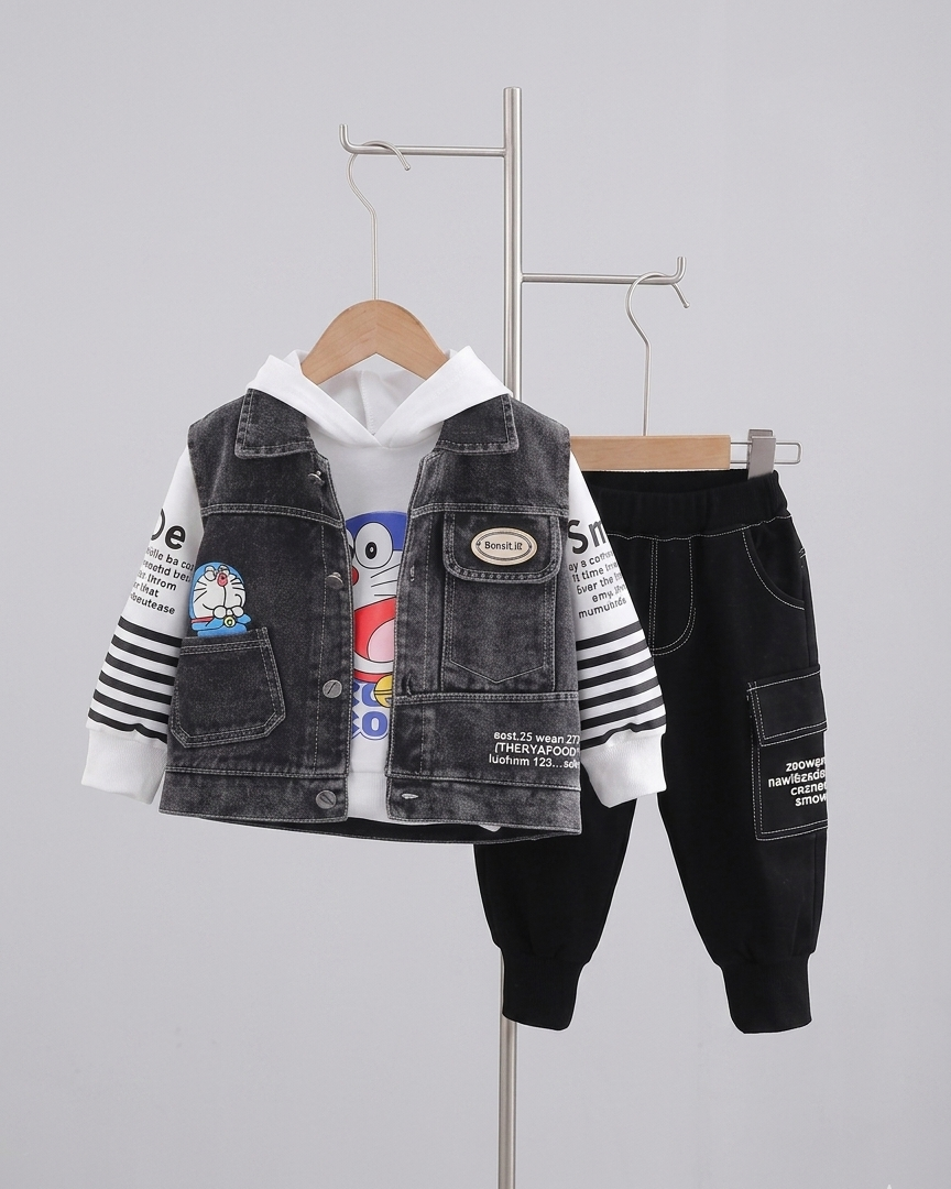 Conjunto niño 3 piezas ropa infantil: chaqueta sin mangas, sudadera Doraemon y pantalón deportivo en España