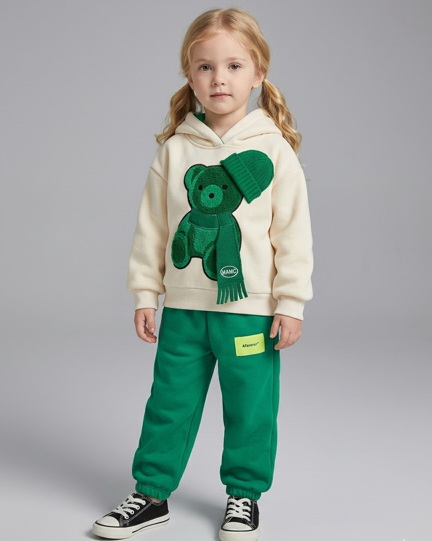 Conjunto niño invierno 2 piezas sudadera con capucha y pantalón osito 3D ,ropa niño invierno Ideal para primavera en España