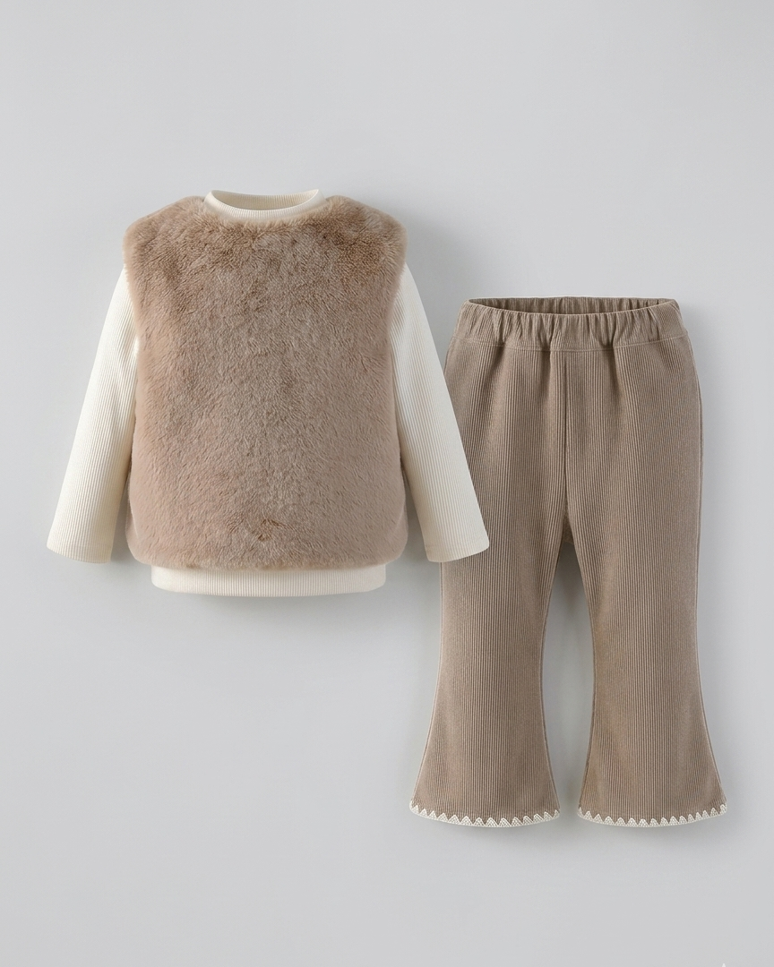 Conjunto niña invierno 3 piezas top manga larga y pantalón bordado floral en España