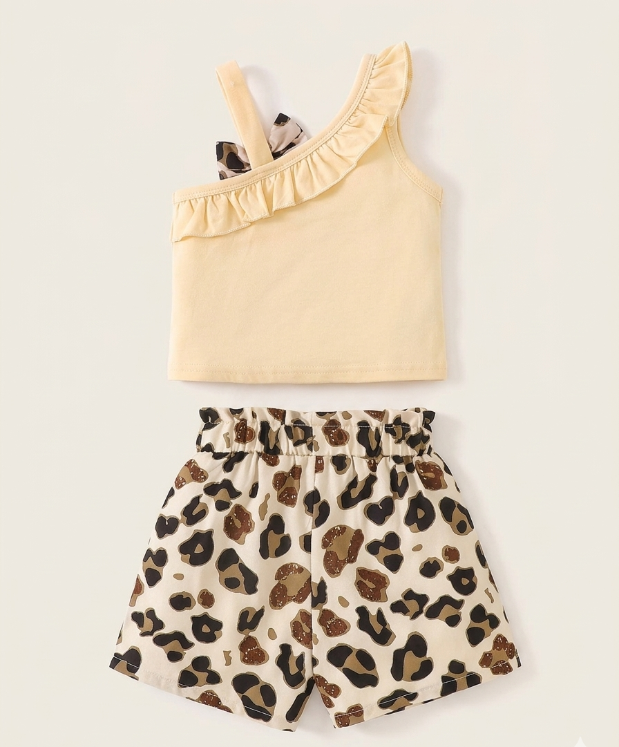 Conjunto de Verano con Estampado de Leopardo y Volantes