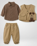 Conjunto bebé 3 piezas algodón con chaleco y osito desmontable, Ideal para primavera en España