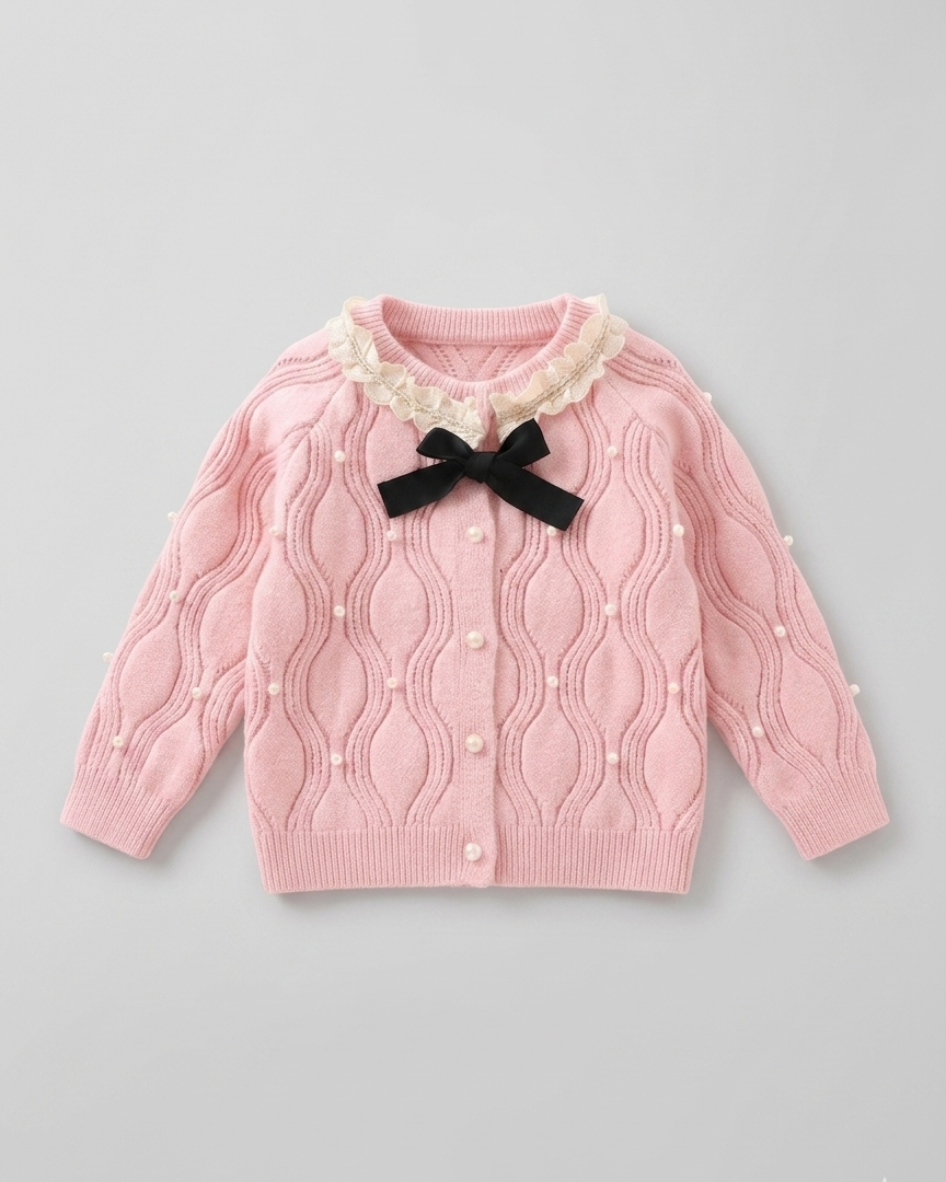 Conjunto niña invierno 2 piezas vestido y chaqueta de punto con encaje, destacada para looks elegantes y sencillos en España