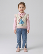 Conjunto niña 3 piezas ropa bebé niña – blusa rosa, chaqueta con conejo y pantalón vaquero con mariposas en España