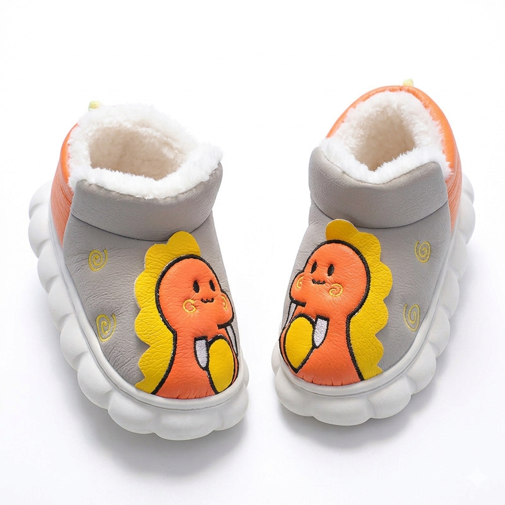 Botas de invierno con forro de piel suave y estampado de dinosaurios en 3D vista lateral