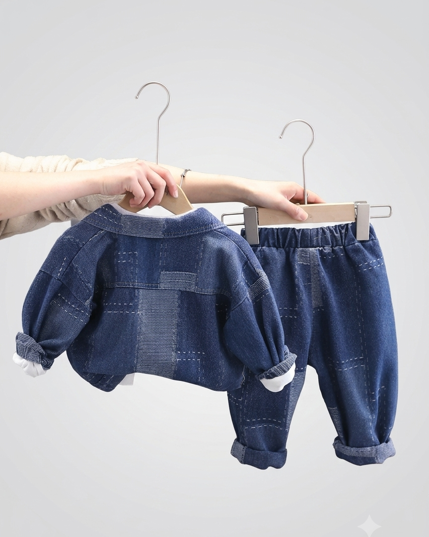 Conjunto vaquero de 3 piezas: chaqueta, camiseta y pantalón  ropa infantil , Ideal para primavera y para clima otoñal ,perfecto para los niños en España
