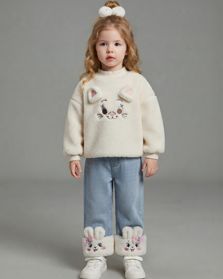 Conjunto Niña Invierno 2 Piezas Suéter Peluche y Vaquero