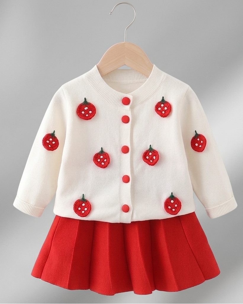 Conjunto niña invierno felpa con bordado de frutas 3D chaqueta y falda en España