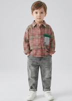 Conjunto niño cuadros elegante de dos piezas con camisa de cuadros y pantalón denim  niño cuadros en España
