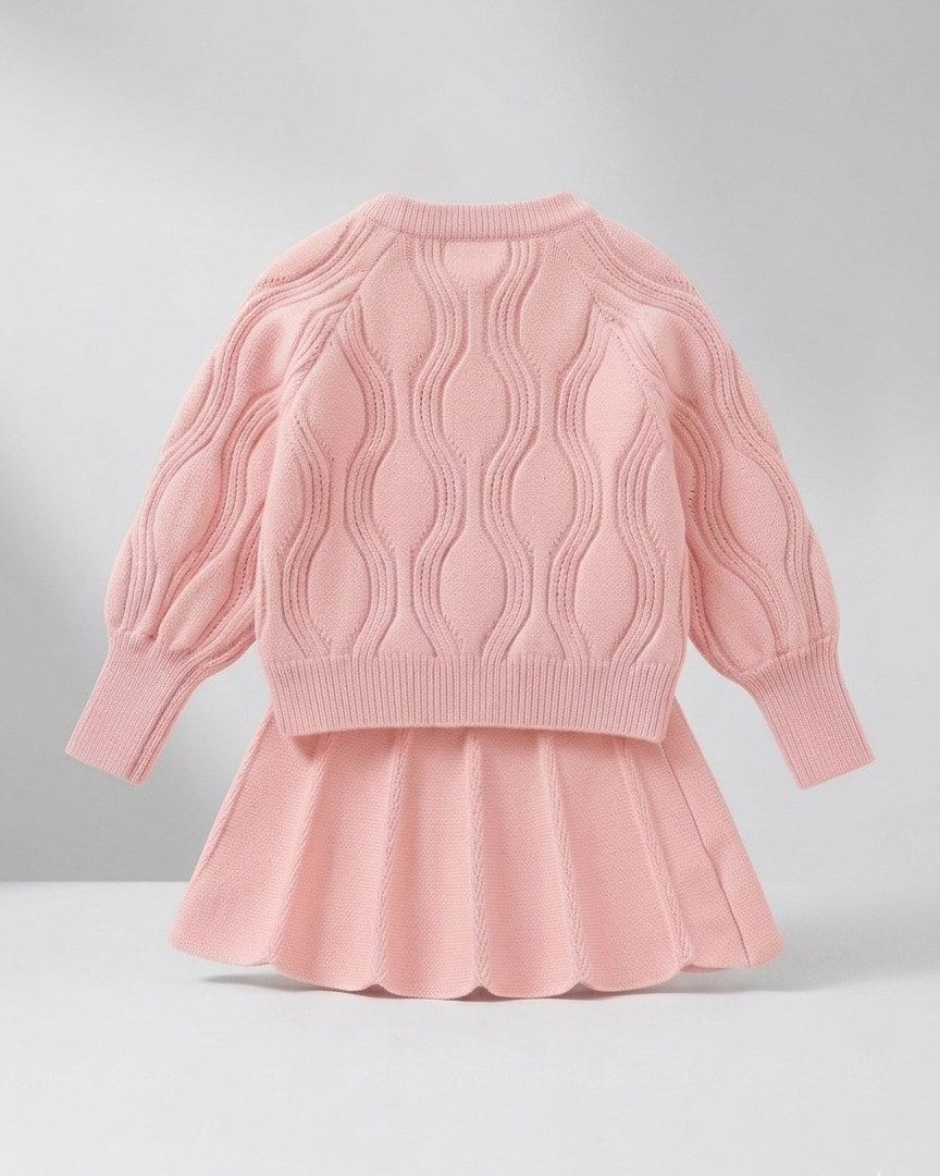 Conjunto niña invierno 2 piezas vestido y chaqueta de punto con encaje, destacada para looks elegantes y sencillos en España
