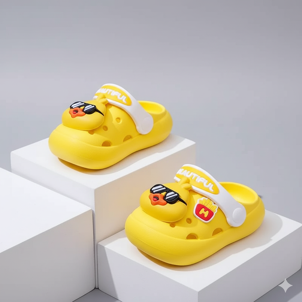 Pijamas infantiles con estampado de pato y sandalias ligeras de diseño elástico