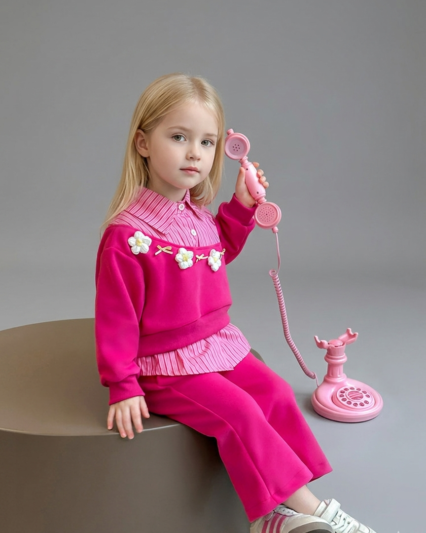 Conjunto niña 2 piezas rosa elegante con bordado floral ropa infantil , en España