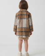 Conjunto niña invierno 2 piezas abrigo de cuadros y vestido lencero elegante en España