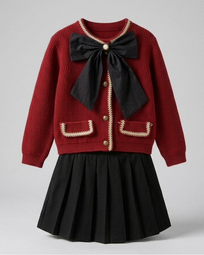 Conjunto niña 2 piezas con lazo grande elegante otoño invierno  es perfecto para ocasiones especiales, en España