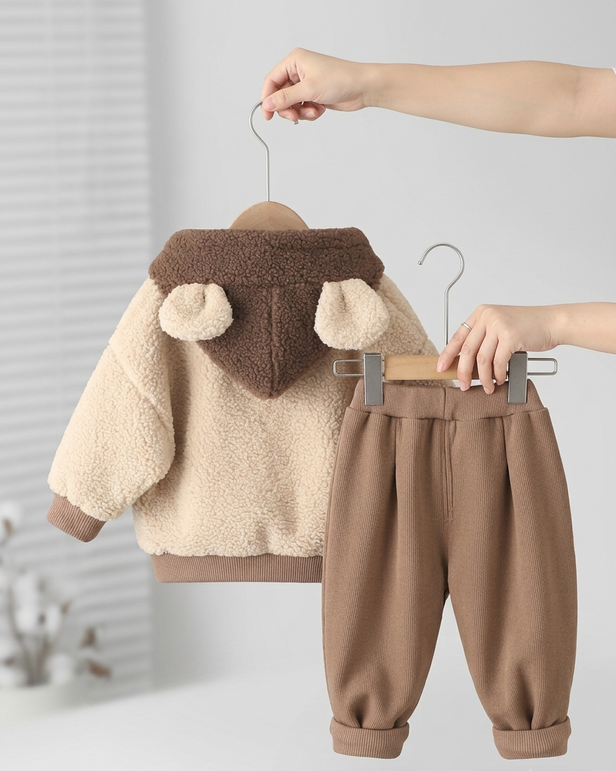 Conjunto bebé invierno 2 piezas chaqueta y pantalón felpa cálida,Ideal para clima otoñal en España