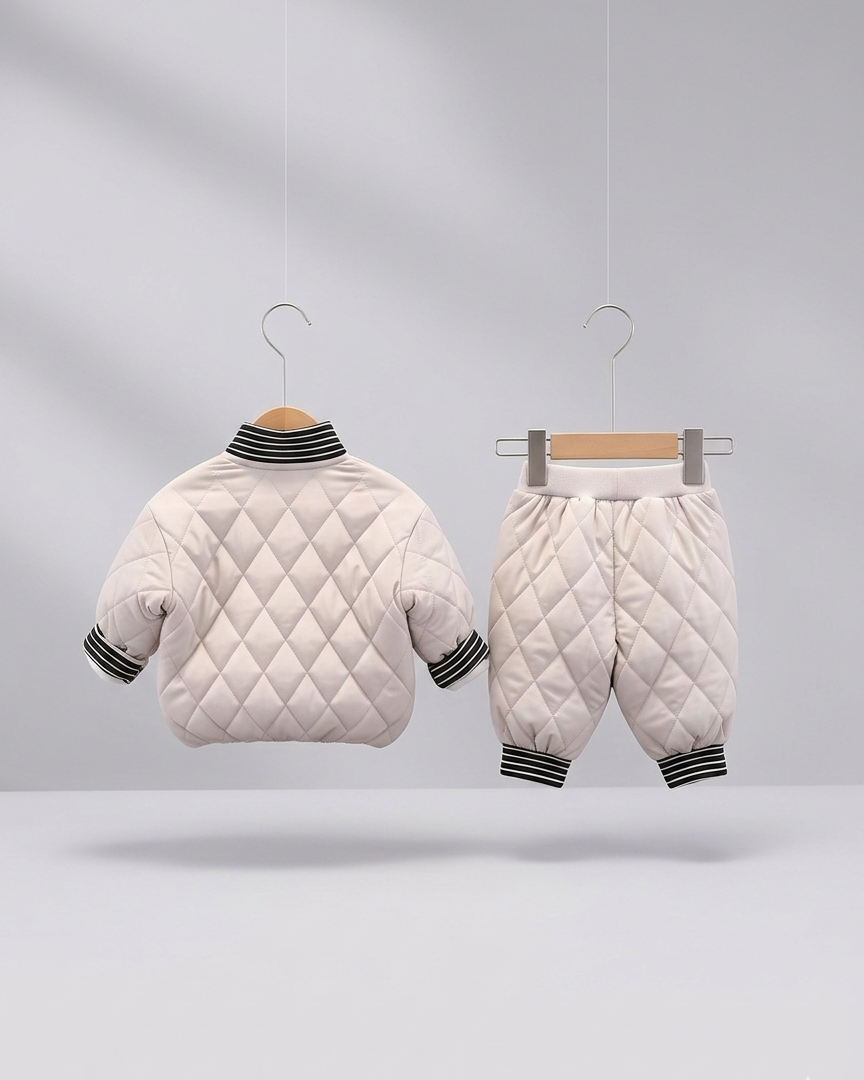 Conjunto bebé panda de invierno 2 piezas (chaqueta y pantalón) de algodón acolchado, cuello alto