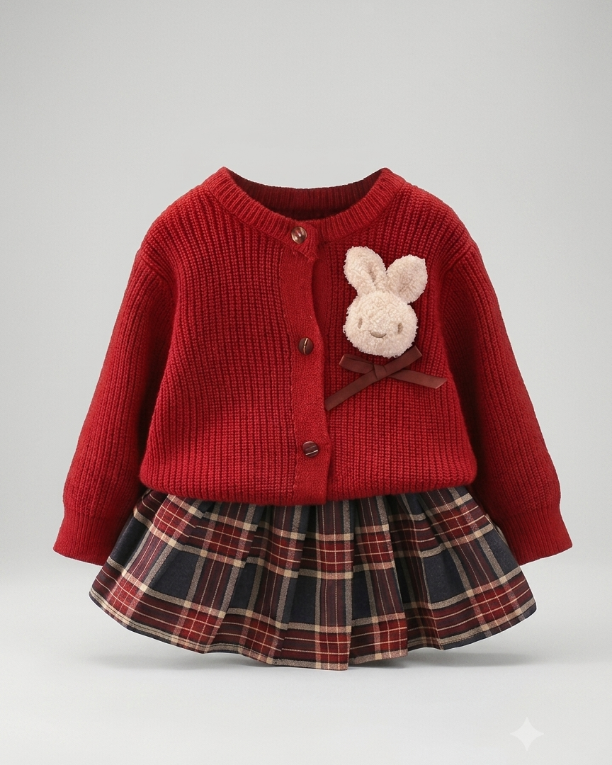 Conjunto niña invierno 2 piezas suéter de lana y falda a cuadros – ropa niña invierno en España